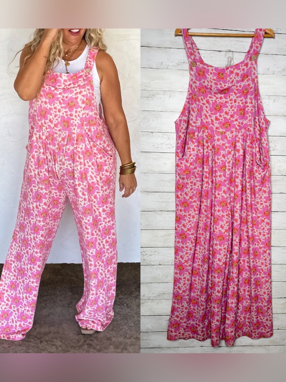 Blakeley Pink Floral Boho Wide Leg Overalls Plus Size 2X